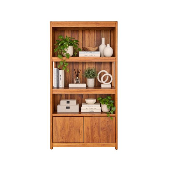 teakwood bookcase with lower storage cabinet