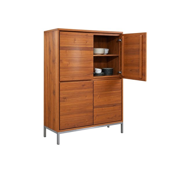 Nicole Teak High Cabinet with open storage compartments and interior shelves