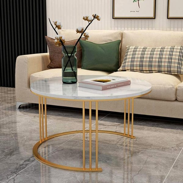 Olger 2 piece Modern Golden Marble Top Coffee Table - Image 5
