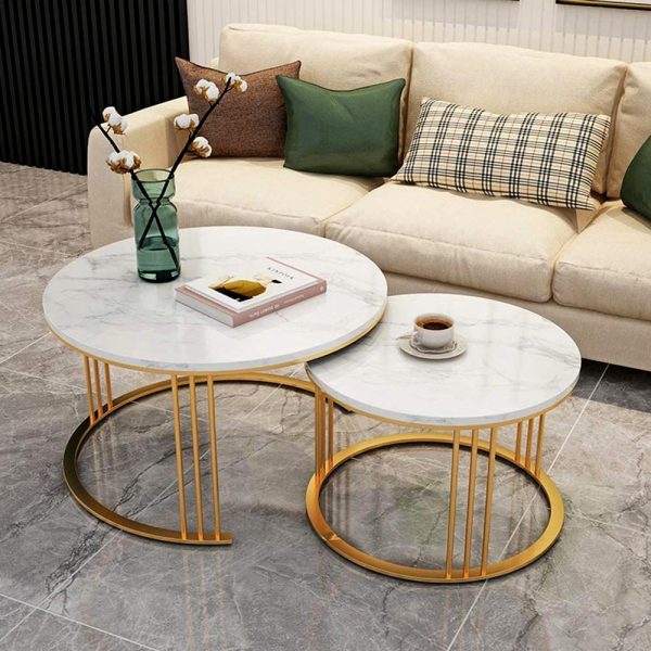 Olger 2 piece Modern Golden Marble Top Coffee Table - Image 7