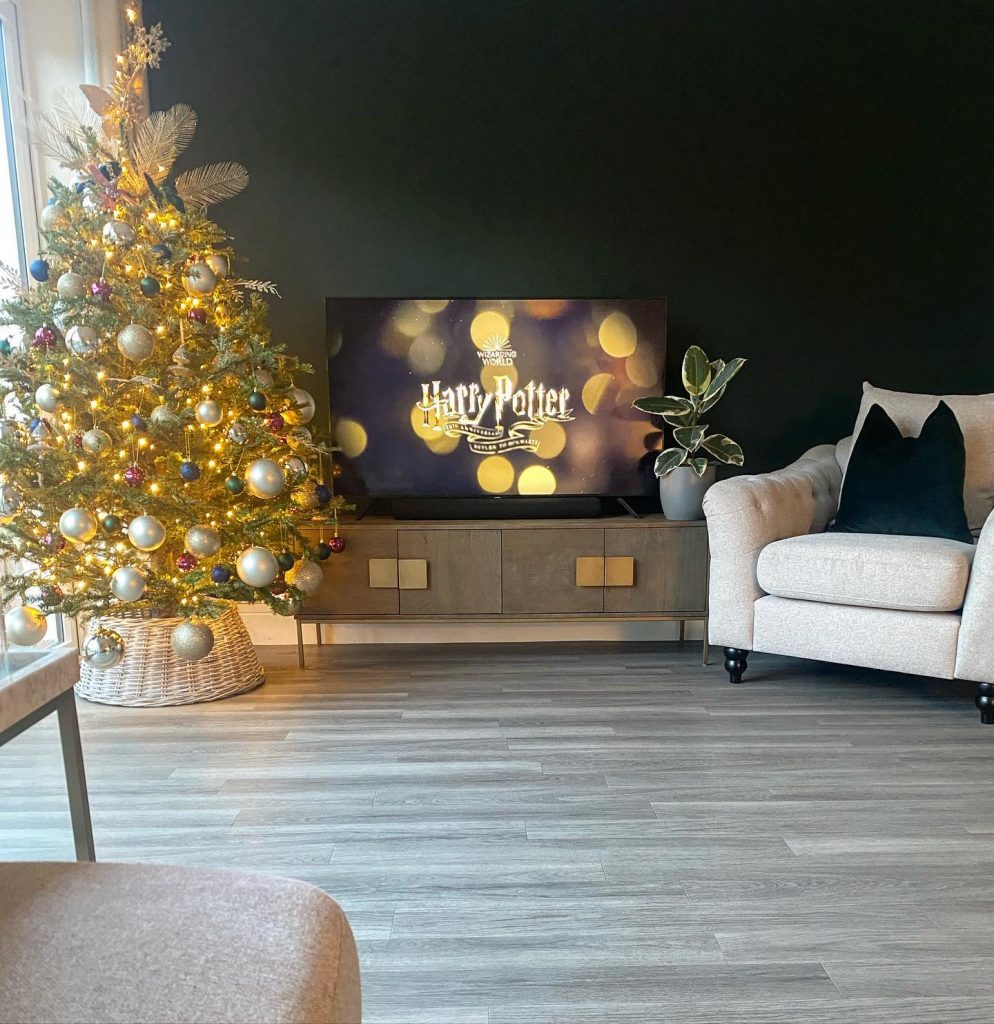 Teak TV Stand with Golden Metal