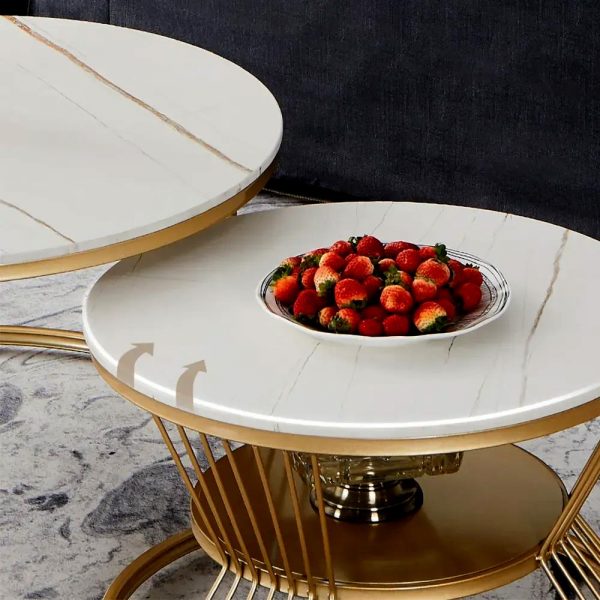 Olger 2 piece Modern Golden Marble Top Coffee Table - Image 3