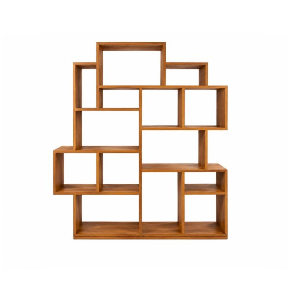 Anabelle teak bookshelf with geometric open shelving