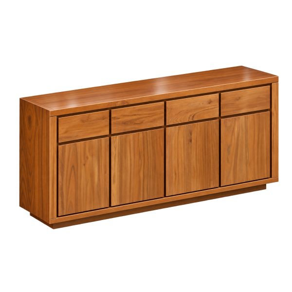 "Bello teak sideboard with four doors and four drawers in natural teak finish"