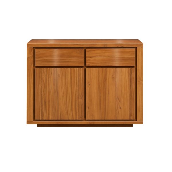 " teak sideboard with two doors and two drawers in natural teak finish"
