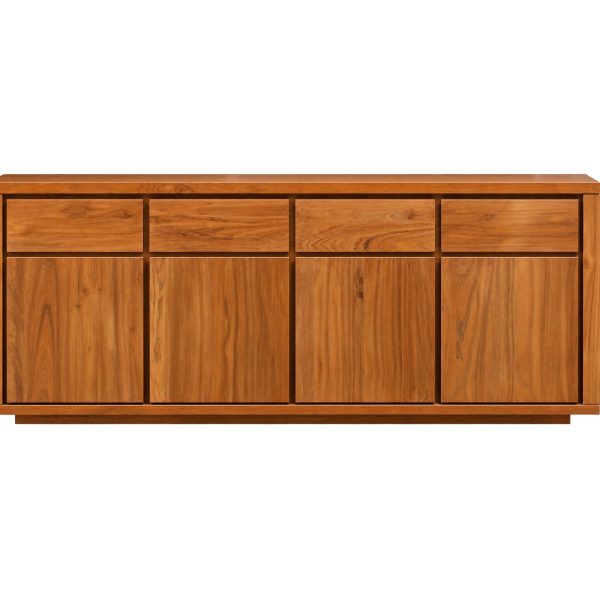 "Front view of Bello teak sideboard showing four doors and four drawers"