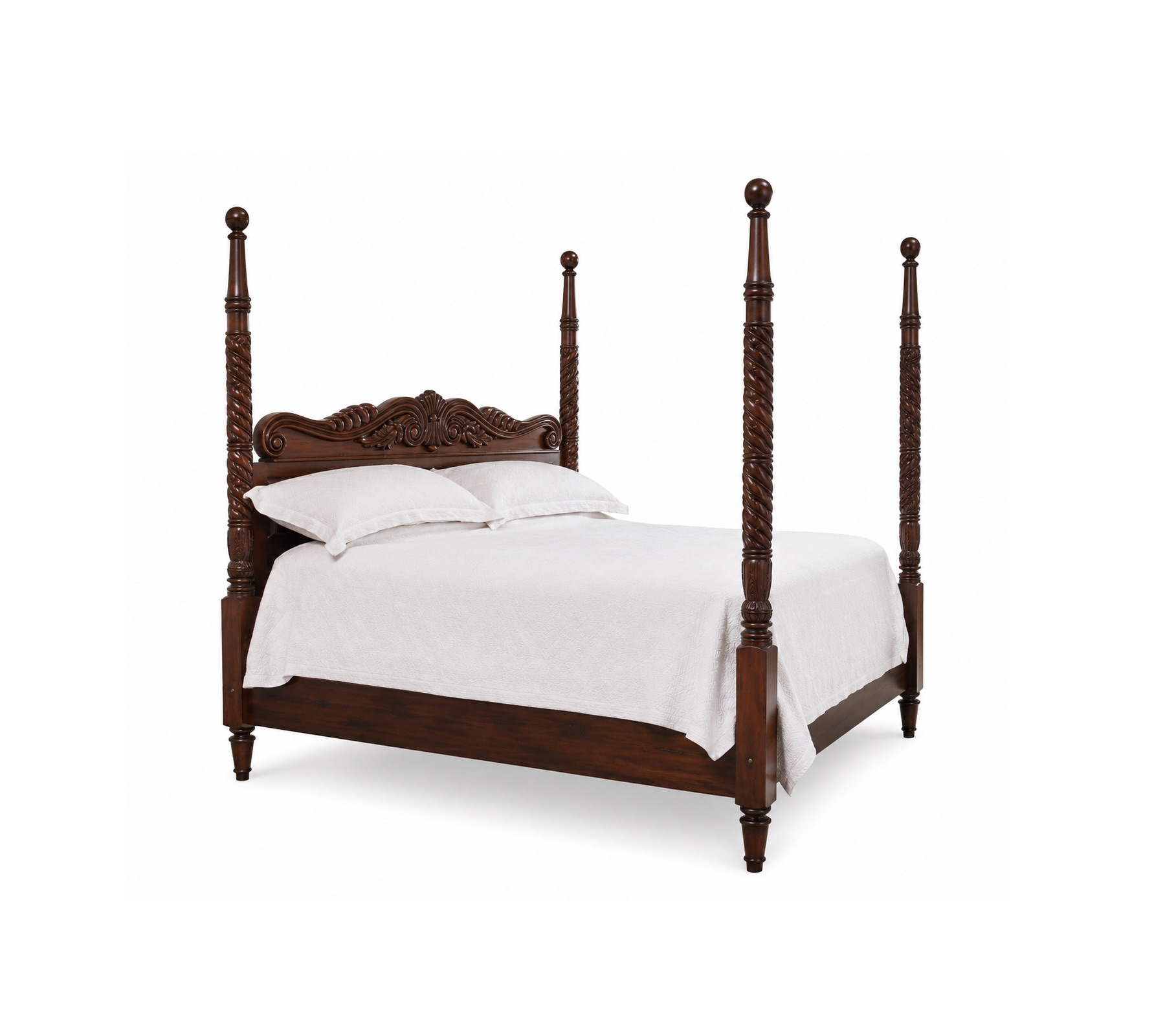 colonial-spindle-carved-teak-bed-malaysia Colonial carved teak bed with tall spindle posts and ornate wooden headboard