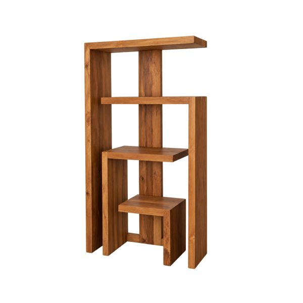 Solid teak recycled display shelf front view by Perfect Fusion