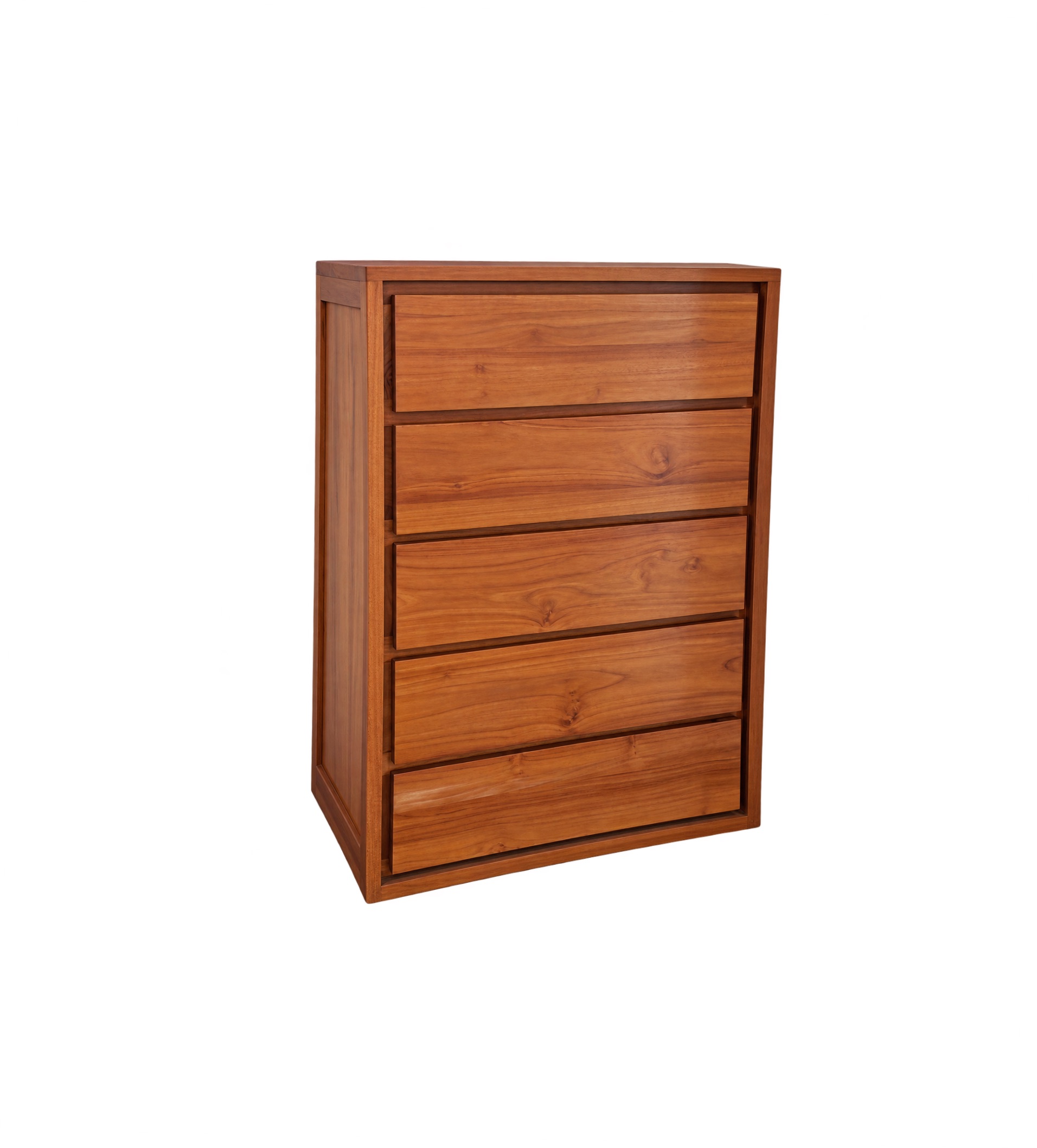 fontana-teakwood-chest-of-drawers-malaysia Fontana teakwood chest of drawers showing its clean wooden frame, five drawers, and minimalist design.