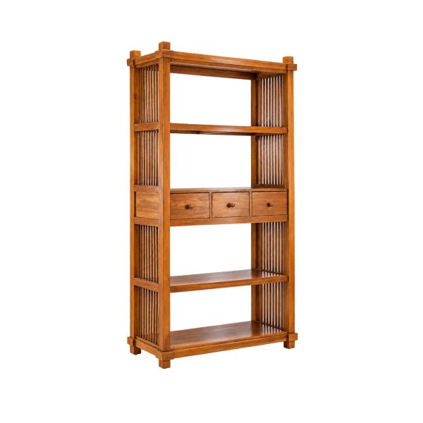 teak bookshelf with three drawers front view in Malaysia