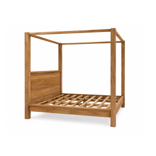 Kelsey 4 poster teak bed with natural wood headboard and warm teak finish