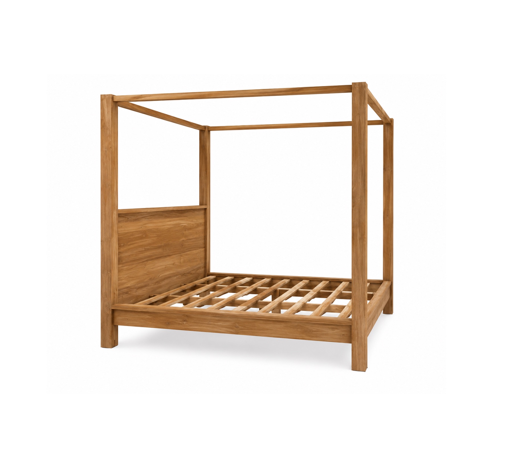 kelsey-4-poster-Teak-bed-malaysia Kelsey 4 poster teak bed with natural wood headboard and warm teak finish