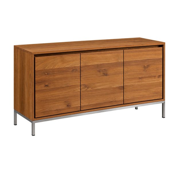 Kent Teak Sideboard Malaysia with three doors and sleek metal legs