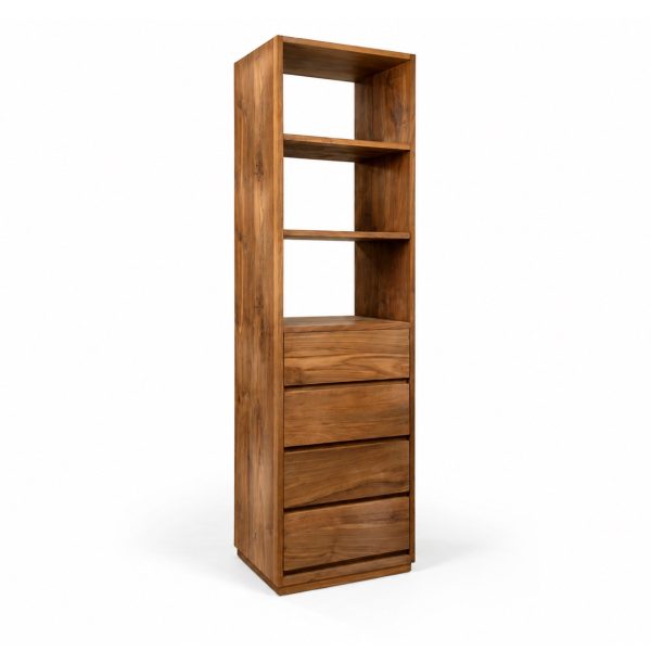 Mirley teak bookcase with four drawers and open shelves