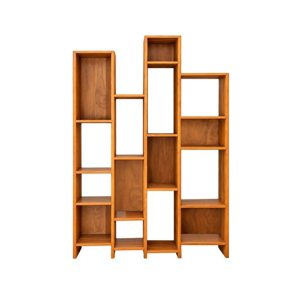 Luxury wooden room divider bookcase styled in an open interior