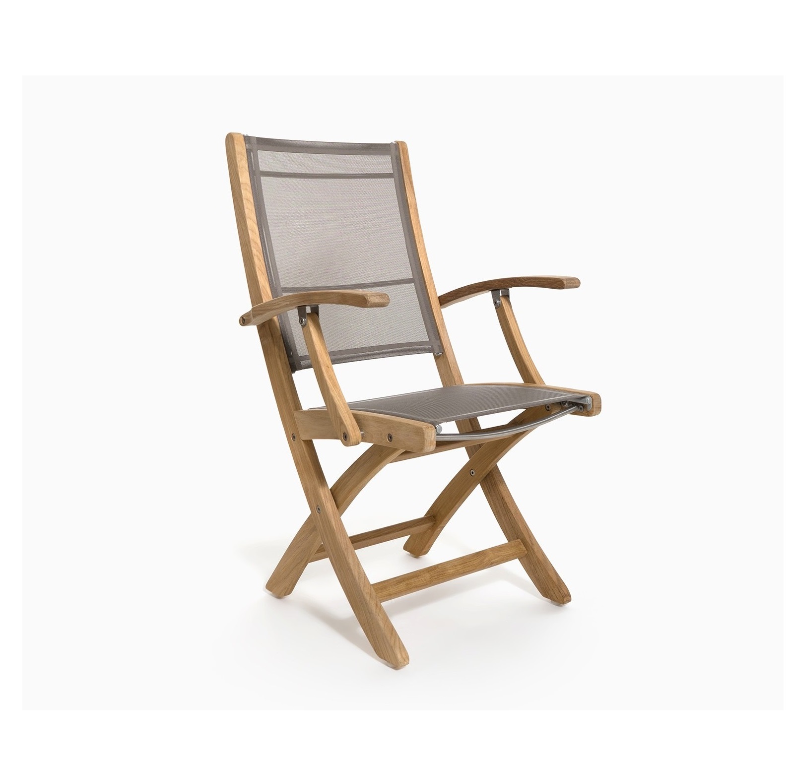 Teak Batyline Rivera Folding Arm Chair-Batyline Mesh Rivera Teak Folding Arm Chair Grey Batyline - Image 1