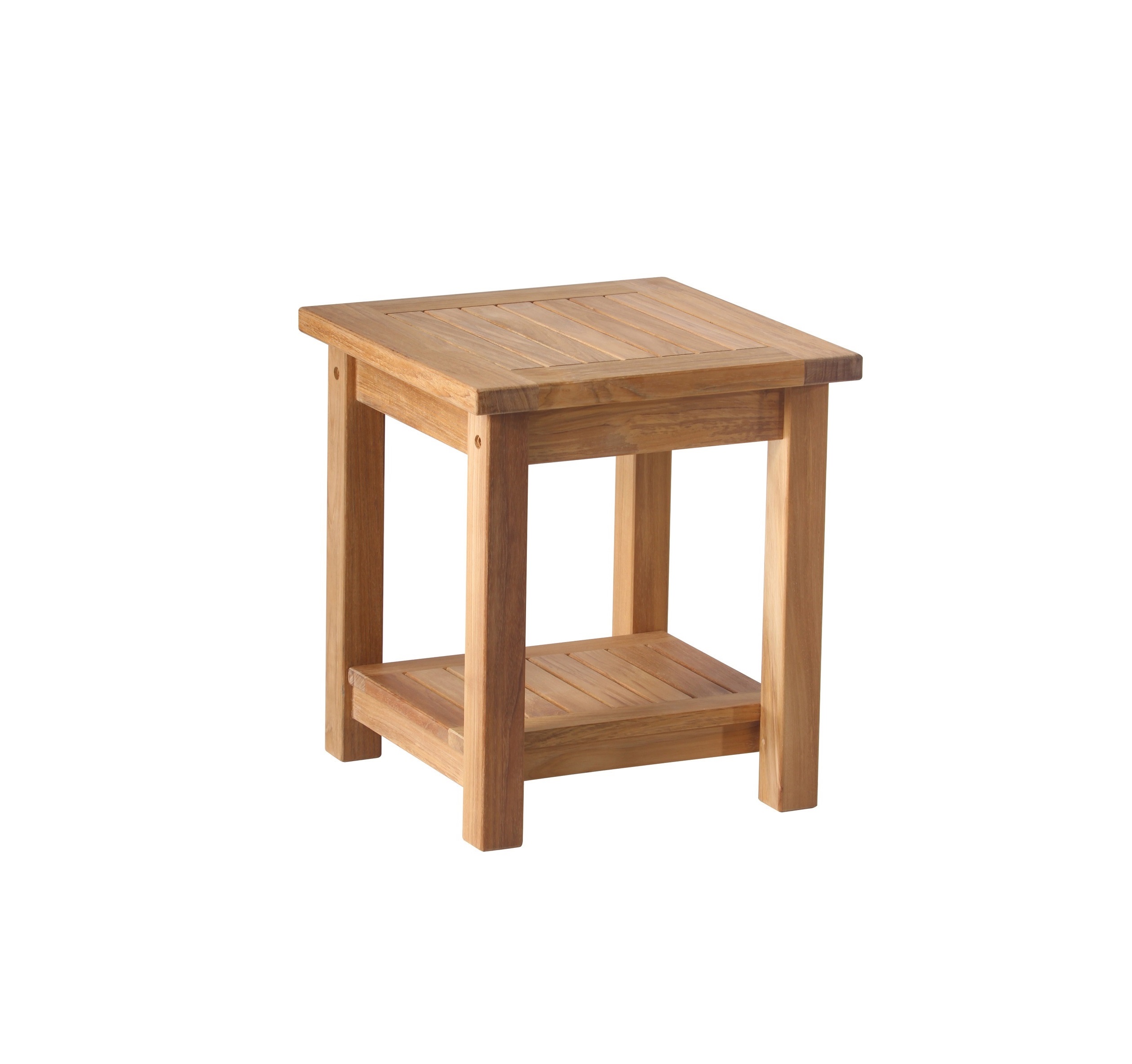 Teak squareside table with shelf - outdoor Side Table-perfect fusion Teak Square Side Table with Shelf - Image 1