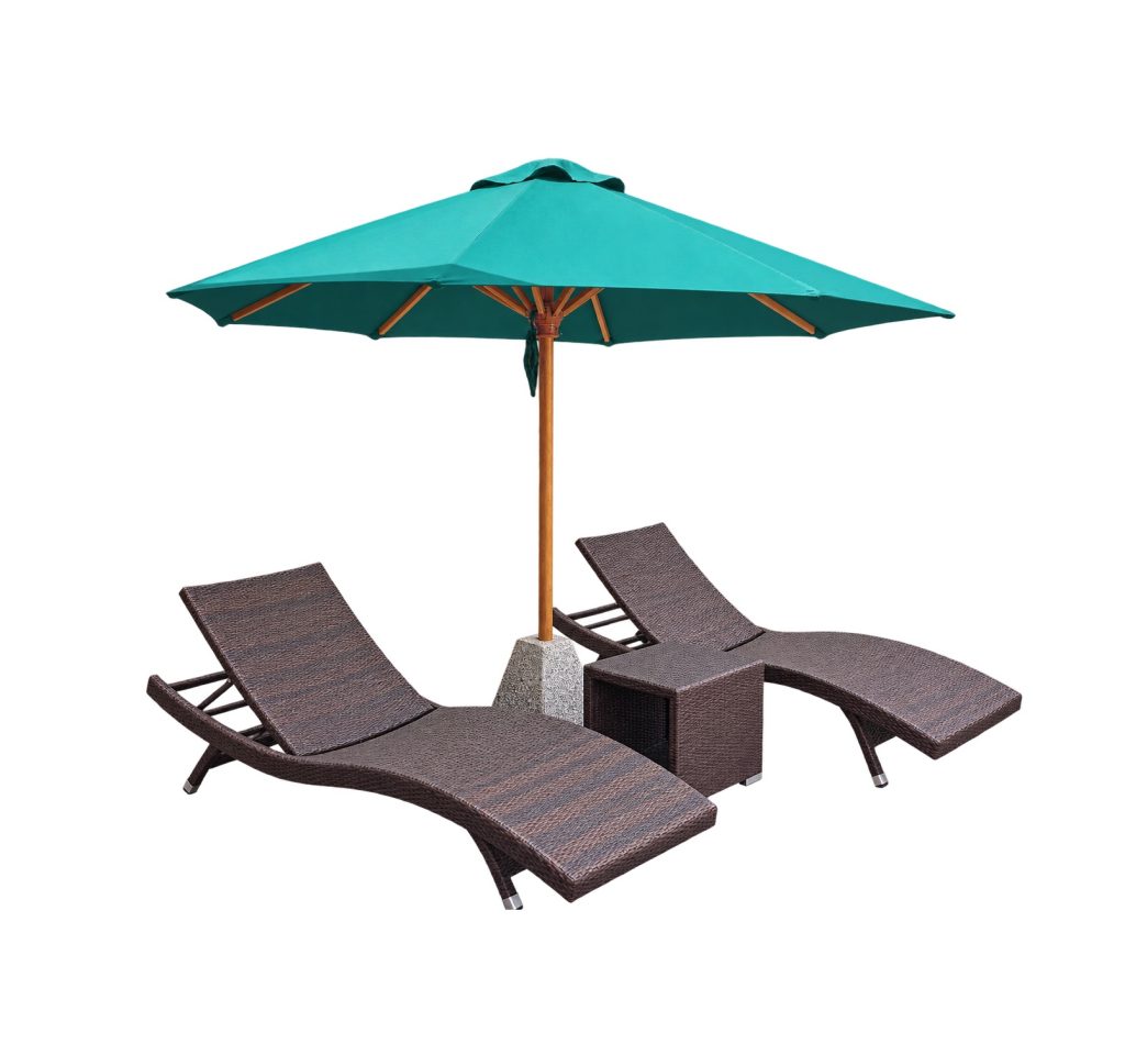 Solara teak parasol with beige canopy for outdoor spaces