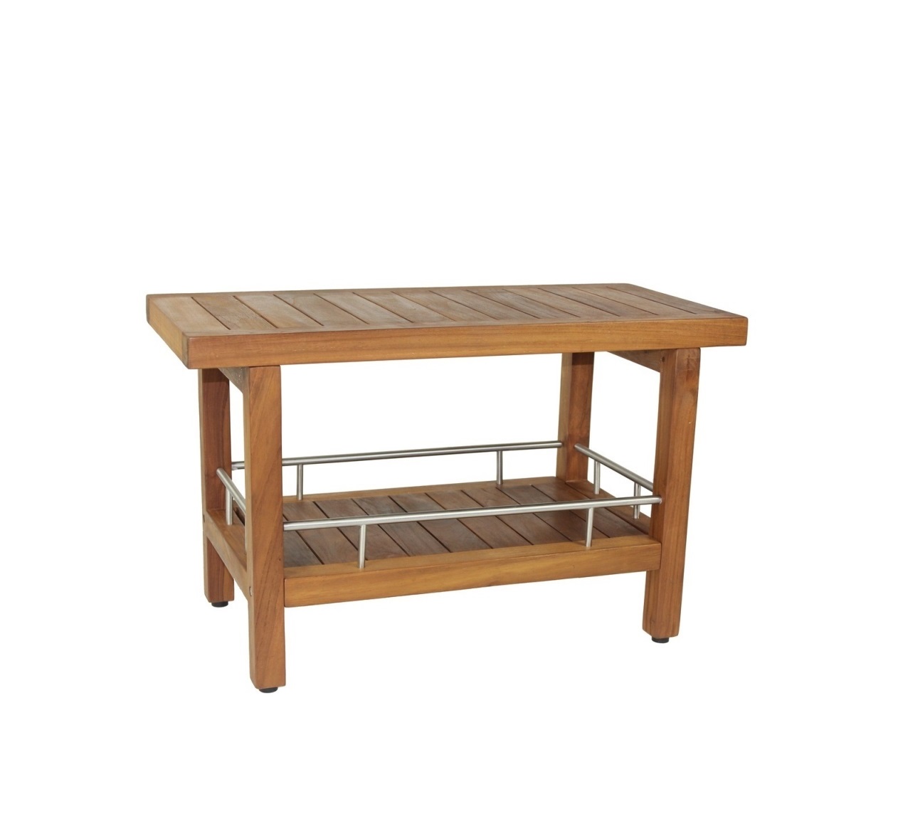 Teak Stool with shelf 76_Side Table with with shelf Stainless Steel Fittings_Bathroom Accessories Beth Teak Spa Stool 30 With shelf and SS fittings - Image 1