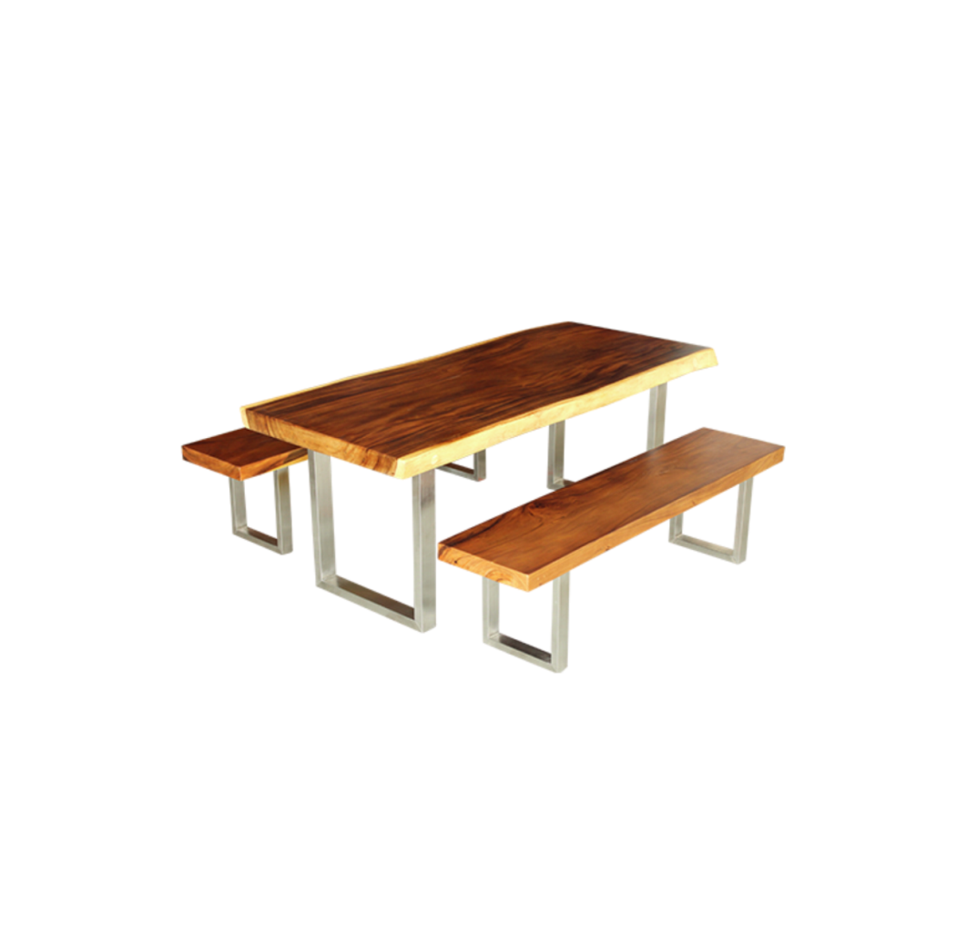 Live Cut-Rain Tree Wood Slab-Live Edge-Wood Slab-Suar-wood-Dining Table-With-Stainless-Steel-Legs_Online Furniture Store_ Stainless Steel Legs Bruce Suar Table 180 cm - Image 1