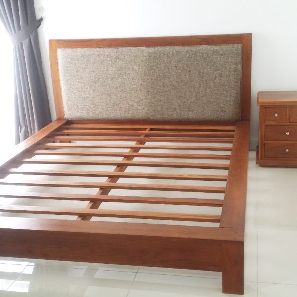 Jesse Teak Sleigh Bed-Fabric - Image 3