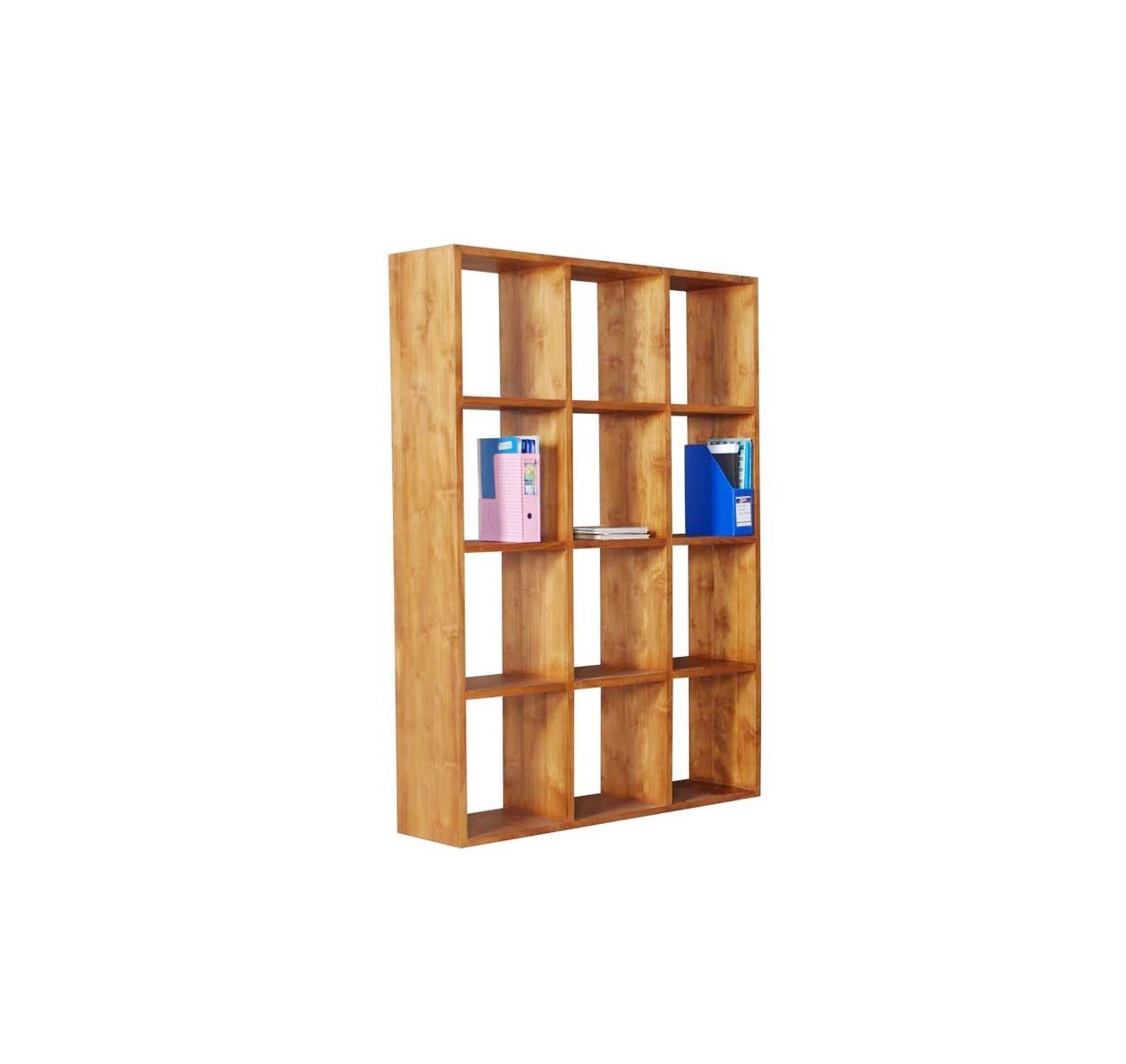 Book Shelf_Teak Brown_ Solid Teak Wood Cube Teak Room Divider-Bookshelf - Image 1