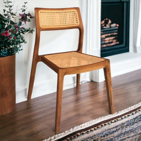 Elbie Teak Rattan Stacking Side Chair - Image 3