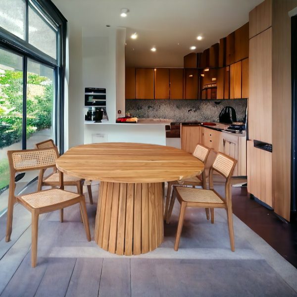 Elbie Teak Rattan Stacking Side Chair - Image 4