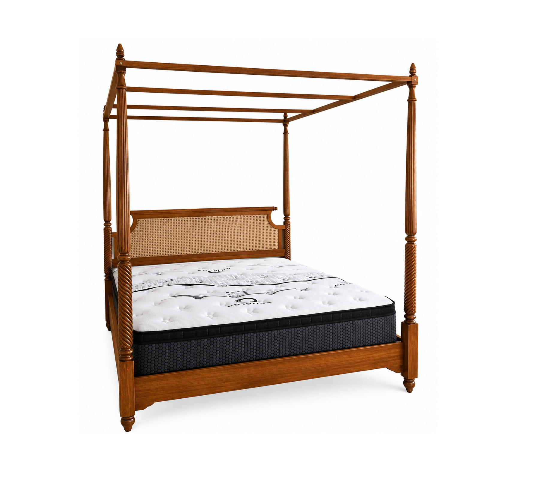 poster-teak-bed-shah alam Bella cane four poster teak bed with woven cane headboard and turned teak posts