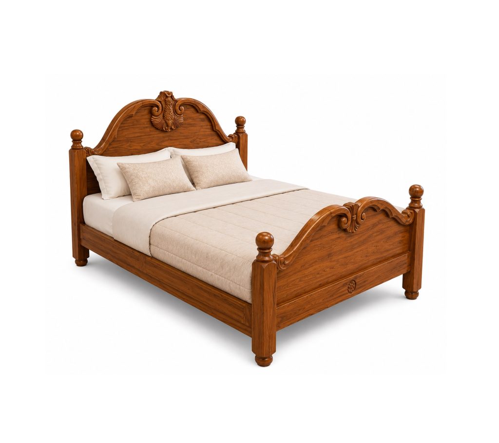 Regency carved teak bed with ornate headboard and footboard