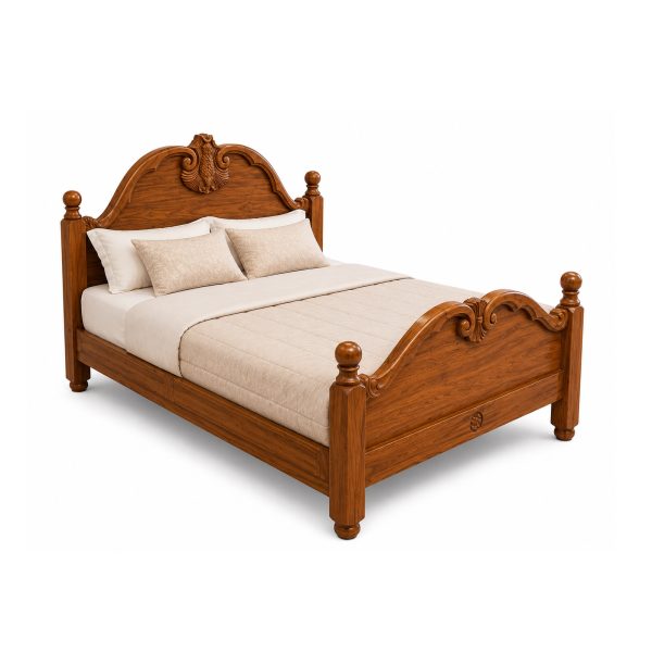 Regency carved teak bed with ornate headboard and footboard