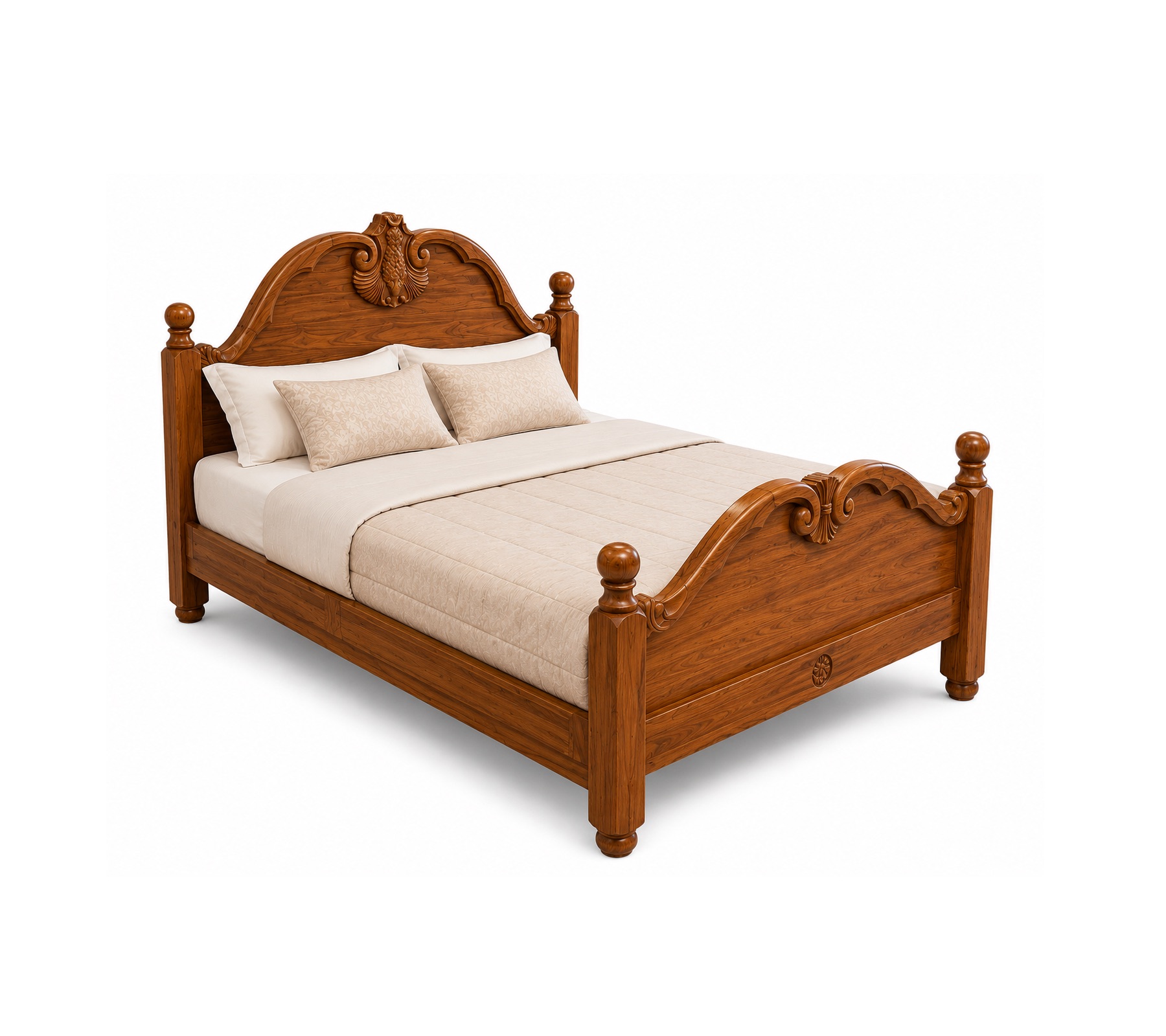 regency-carved-teak-bed-malaysia Regency carved teak bed with ornate headboard and footboard
