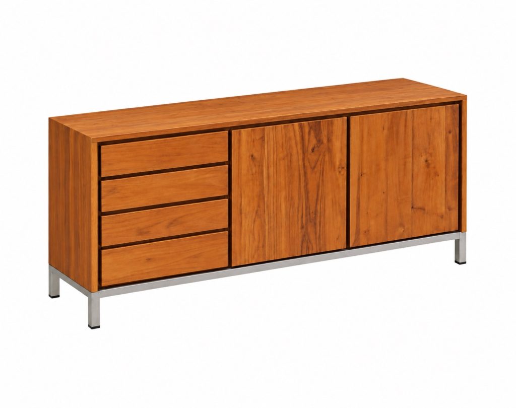 teak sideboard cabinet with four drawers, two doors in Malaysia