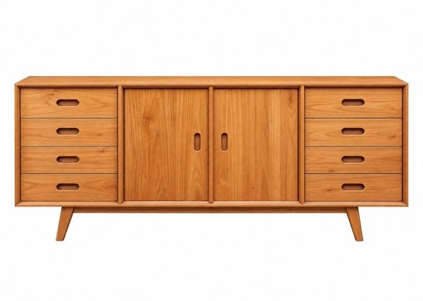 LUCERA 2-door 8-drawer sideboard cabinet with angled legs and recessed pulls