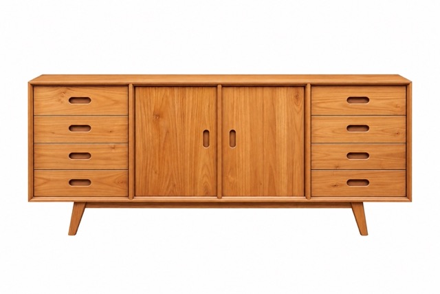 Dining -room- sideboard LUCERA 2-door 8-drawer sideboard cabinet with angled legs and recessed pulls