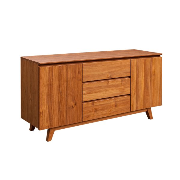 Marlowe wooden sideboard cabinet with 2 doors, 3 drawers and angled legs