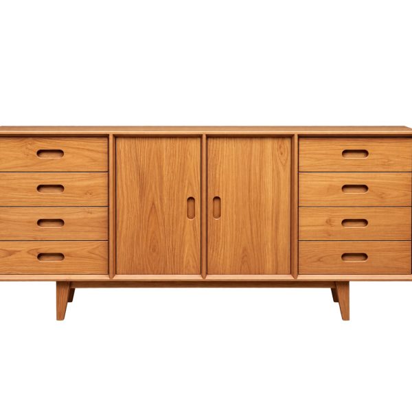LUCERA 2-door 8-drawer sideboard cabinet with angled legs and recessed pulls
