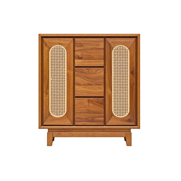 Aster teak sideboard with two woven rattan doors and three central drawers