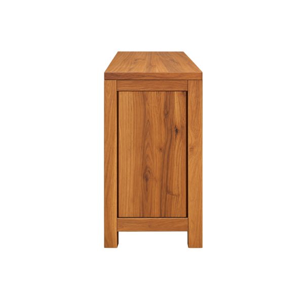 recycled teak cabinet angled view with natural wood grain