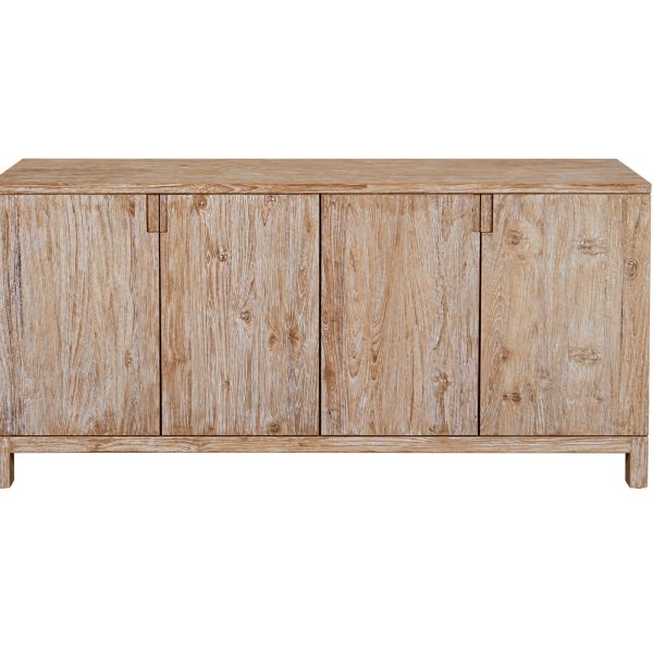 Recycled teak storage cabinet styled with lamps and decorative accessories