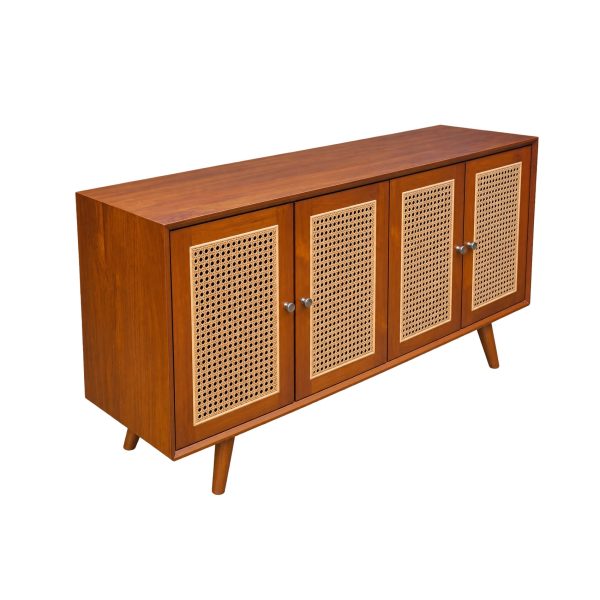 teak cabinet with cane door panels and teak frame