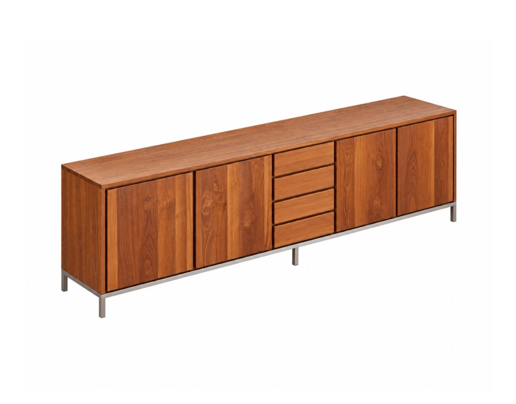 modern 4-door sideboard cabinet with four drawers and metal legs