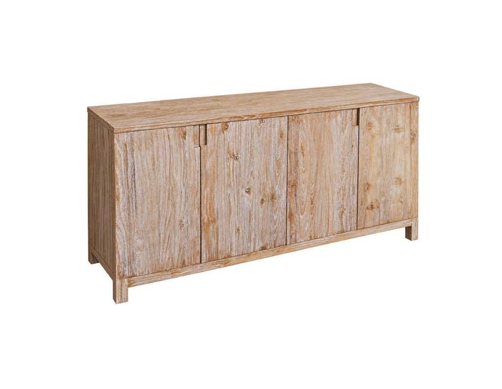recycled teak cabinet with four doors and natural wood finish