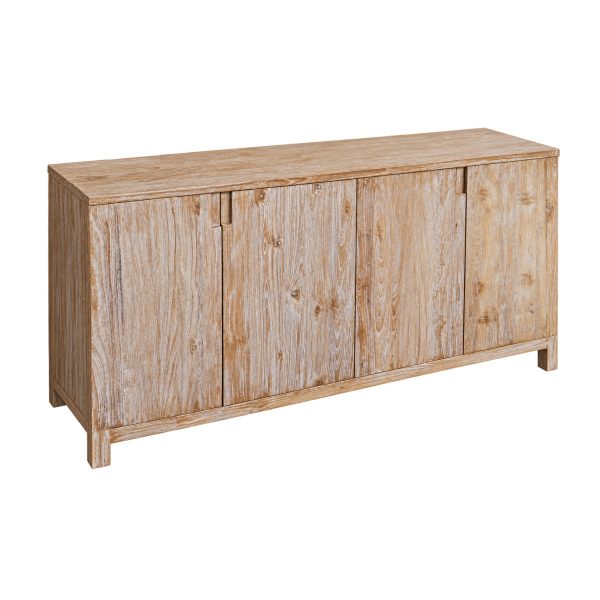 recycled teak cabinet with four doors and natural wood finish