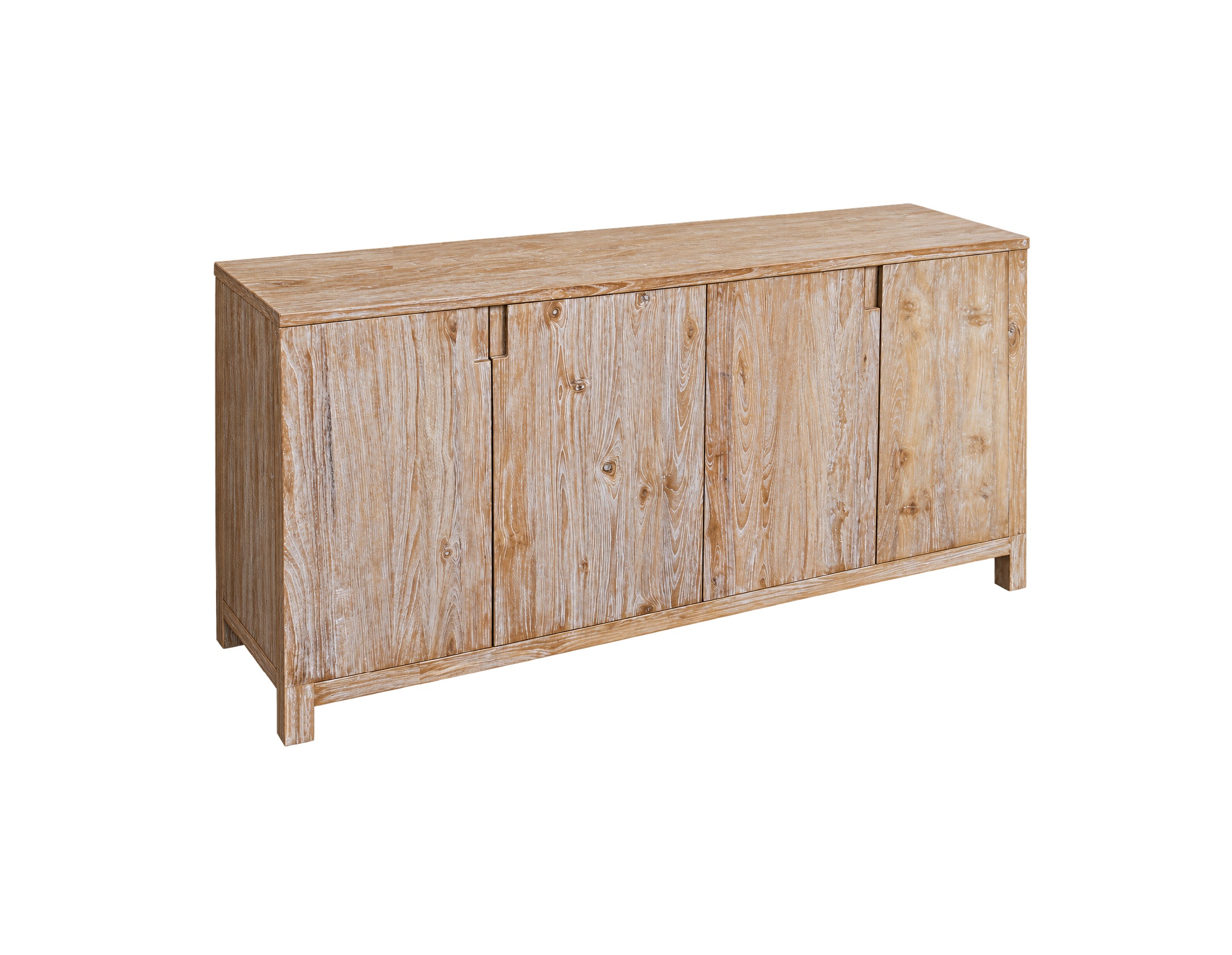 oreal-recycled-teak-cabinet-angle recycled teak cabinet with four doors and natural wood finish