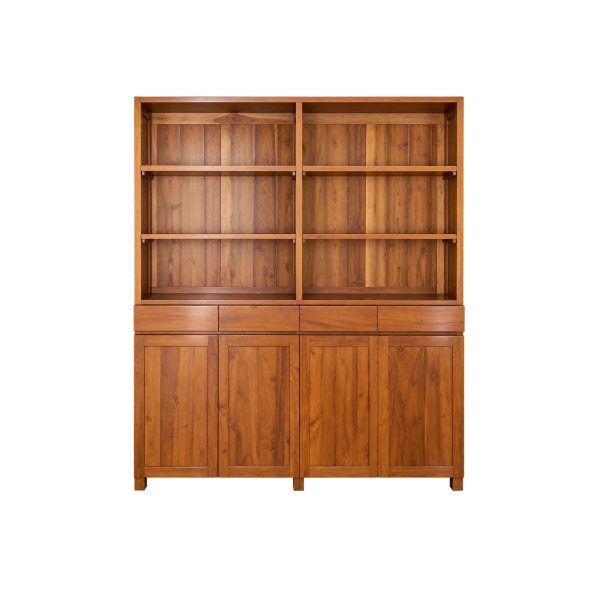 Large teak book cabinet with open shelving and enclosed storage Malaysia