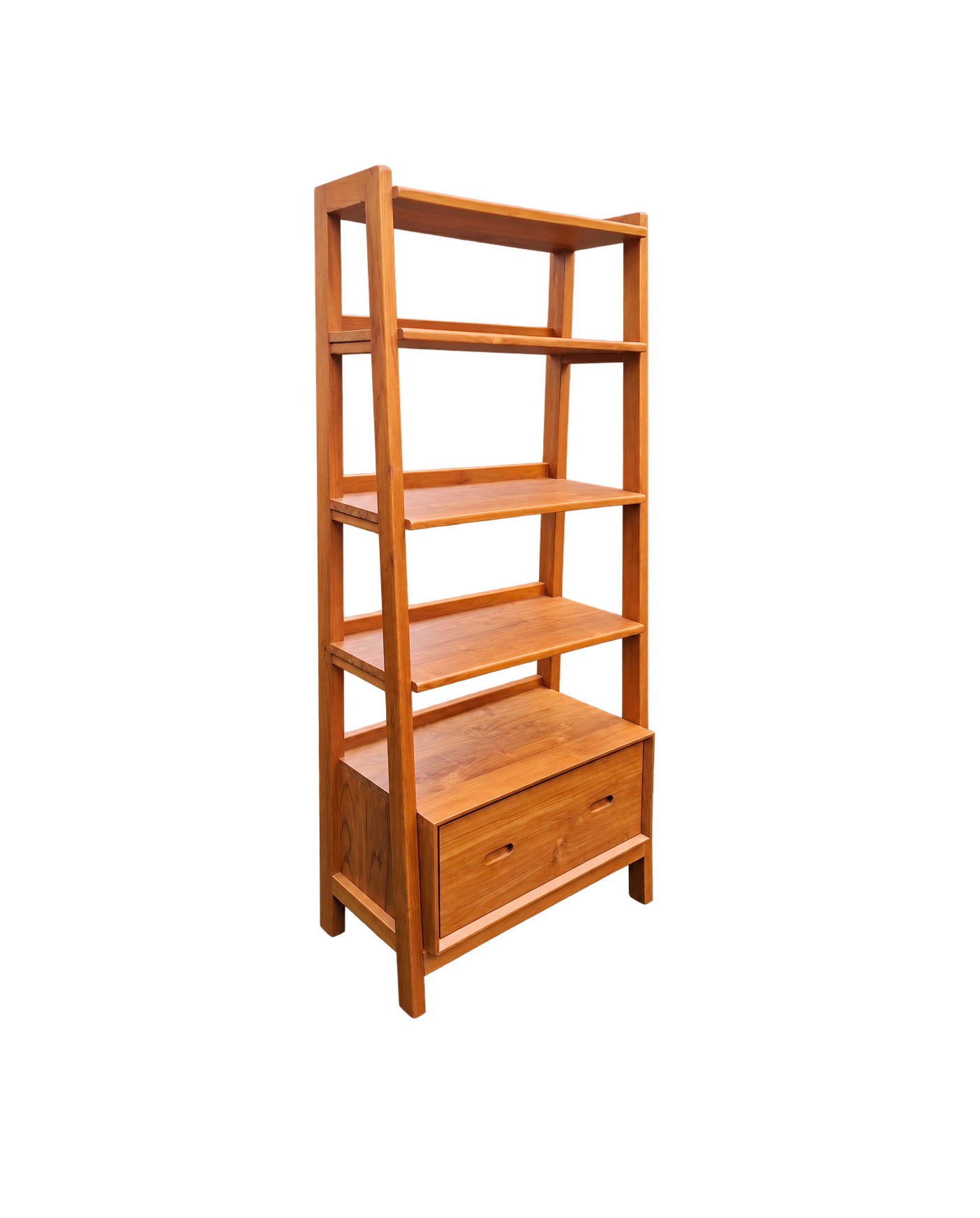 orvella-teak-storage-bookshelf-penang Orvella teak storage bookshelf with natural wood grain, multiple display shelves, and concealed lower storage.